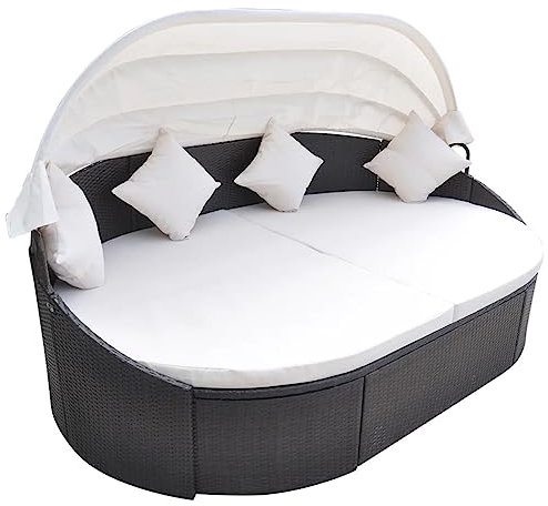 CIADAZ Garten-Sonneninsel mit Sonnendach, Gartenmöbel, Daybed Outdoor, Sonnenliege, Terrassenliege, Outdoor Lounge, Liegeinsel, Poly Rattan Braun