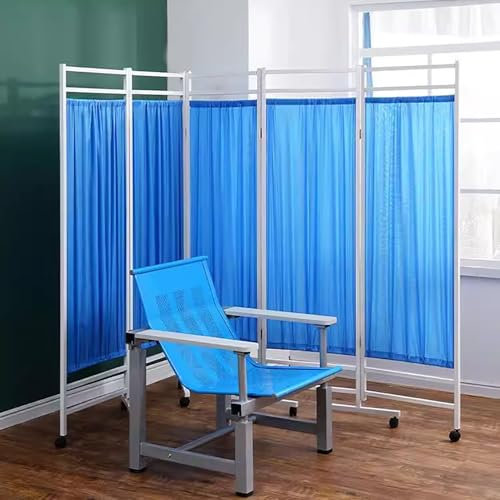5 Panel Room Divider Folding Privacy Screen, Outdoor Retractable Partition for Patio Privacy, Portable Medical Screen on Wheels, Mobile Separator(Blue)