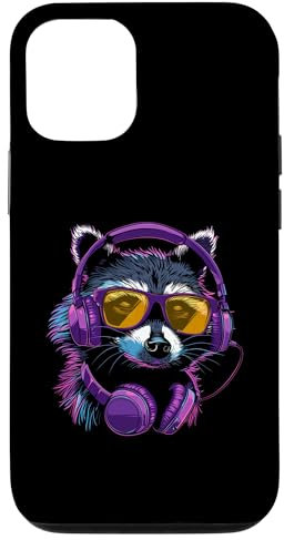 Coque pour iPhone 14 Pro Casque Raccoon DJ