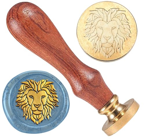 DELORIGIN Siegelstempel Aus Wachs Mit Löwenmotiv Geprägter Stempel Mit Tieren Abnehmbarer 25 Mm Messing Wachssiegel Stempelkopf Mit Holzgriff Für Hochzeitseinladungen Und Umschläge