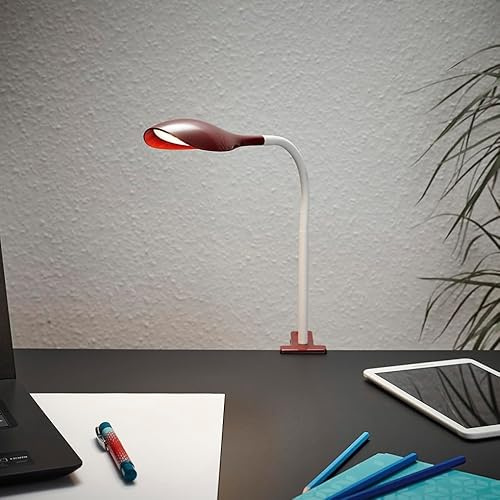 MeLiTec LED Klemmleuchte T161-1 in Rubinrot mit Flexiblem Kopf & Weißem Flexarm, Energiesparend & Vielseitig, 350 Lumen, Warmweiß