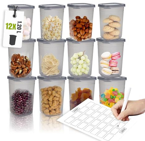 AXOY Home BPA Frei 12er Luftdichte Vorratsdosen Set mit Deckel -Aufbewahrungsboxen Set für Küche und Kühlschrank -Frischhaltedosen und Organizer für Lebensmittel 1,2 L/12x8x8 cm