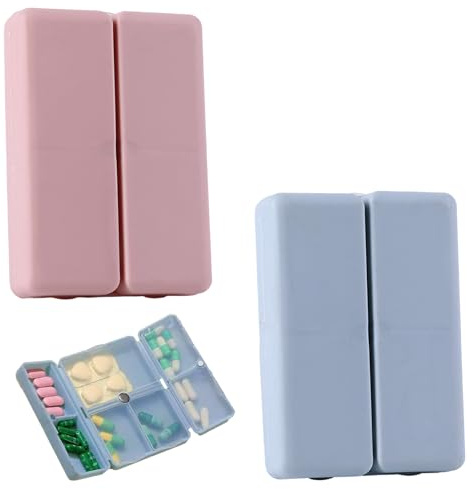 YCHYAN 2 Stück Tragbare Pillendose für Unterwegs, Tablettenbox 7 Tage Klein mit 7 Fächern, Reise Magnetische Faltbare Tabletten Box,Geeignet für den Täglichen Gebrauch und für Reisen, Kann Vitamine