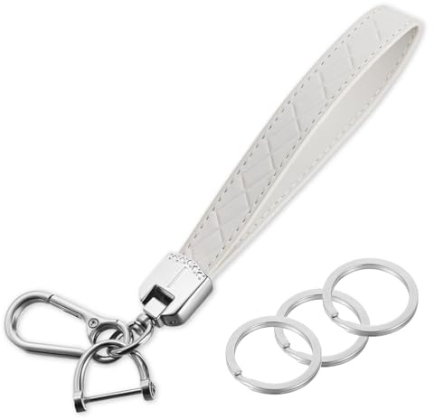 Mabor Leather Wristlet Keychain, Car Key Chain Wrist Keychain with 3 Key Ring and Anti-Lost D Ring Leather Key Chain Holder for Men and Women