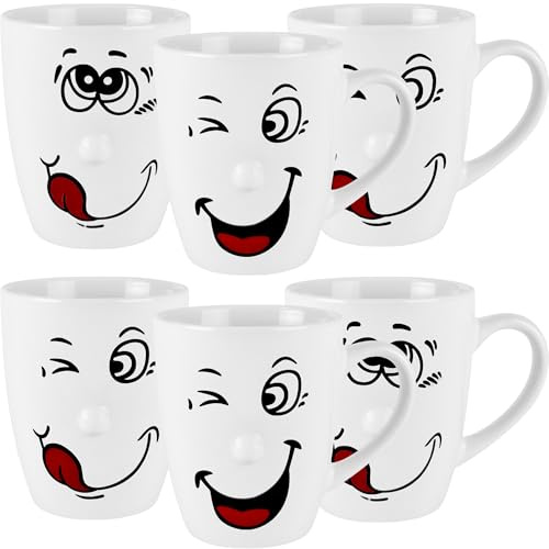 Kaffeetassen Gesicht 6er Set - maximal 350ml Volumen - Kaffeebecher Cappuccinotassen Espressotassen Teetassen Keramik Mug Tassen Becher