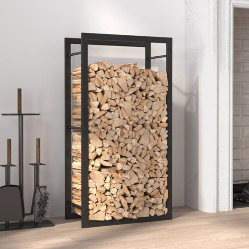Cinyiqo Firewood Rack Matt Black 50x28x94 cm Steel Firewood Holders Indoor Wood Stove Outdoor Fireplace Heavy Duty Wood Stacking Wood Storage Kit for Fireplace Tool
