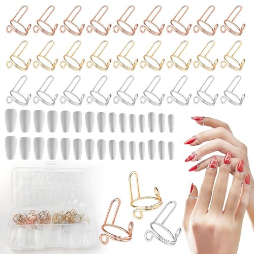 Wudu Nagelringe 30pcs Nagel Ring Verstellbar für Acrylnägel Einstellbar Nagelringe Fingernagel Öffnungsring WirdWiederverwendbarer Nail Rings Set für Frauen Schmuck Geschenk(Gold, Silber, Rose) ﻿
