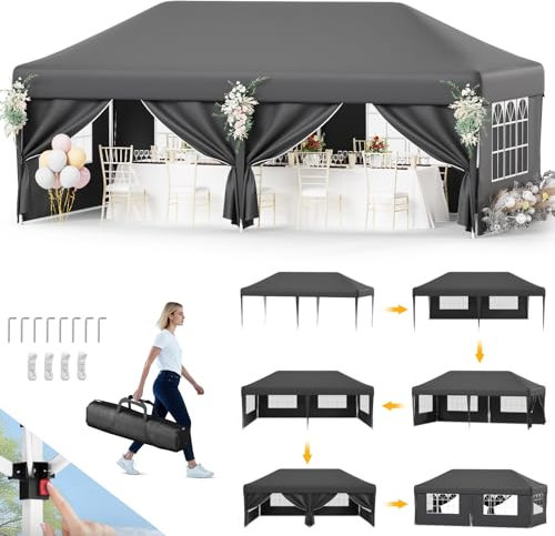 Devoko Pavillon,Pavillon 3x6 Wasserdicht Stabil Winterfest 3-fache Höhenverstellung,Faltpavillon UV Schutz 50+,Pavillon Faltbar,Pavillion mit Tragetasche,Für Garten Outdoor Camping,Grau