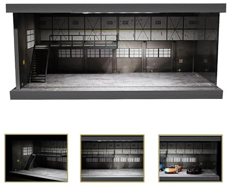 1:64 Diorama 2 Tier Garage Modell LED Lichit Parkplatz Szene Vitrine | for 1/64 Diecast Modellautos Display, Werkstatt Display Case, Gebäudemodell