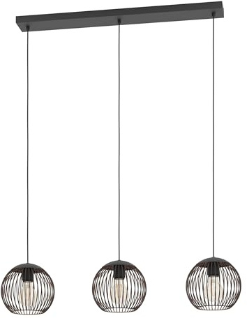 EGLO Hängelampe Almanzora, 3-flammige Pendelleuchte | Esstisch Hängeleuchte aus Metall in Schwarz und Kupfer, Esszimmerlampe hängend, E27 Fassung, 90 cm