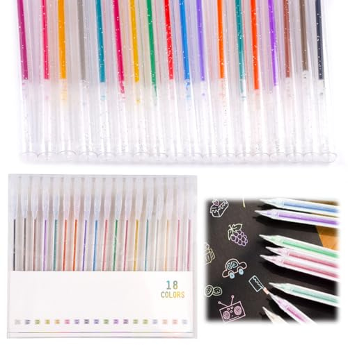 18 Stück Glitzer Gelstifte, Gel Stift Set mit Glitzer Metallic, 1mm Glitzerstifte Gel, Verträumt Glitzerstifte für Künsterbedarf, Erwachsene Malbücher, Zeichnen, Skizzieren, Basteln, Büro, Schule