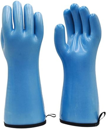 Liquid Silicone Oven Gloves, Food Grade Heat Resistant Oven with Fingers Gloves for Reusable thick Cooking Baking Grilling Non-Sli (Blue,M)
