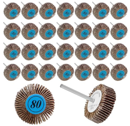 BEASAFY 30 Pièces Roues à Lamelles, Grain 80 Meule de Cent Pages, Roue de Polissage, Disques à Lamelles Abrasifs, Meulage Accessoires pour Outils Rotatifs