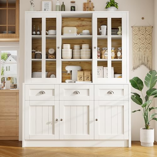 REXO Armario alto salón 140×38.5×175cm blanco con cajones - vitrina cocina comedor