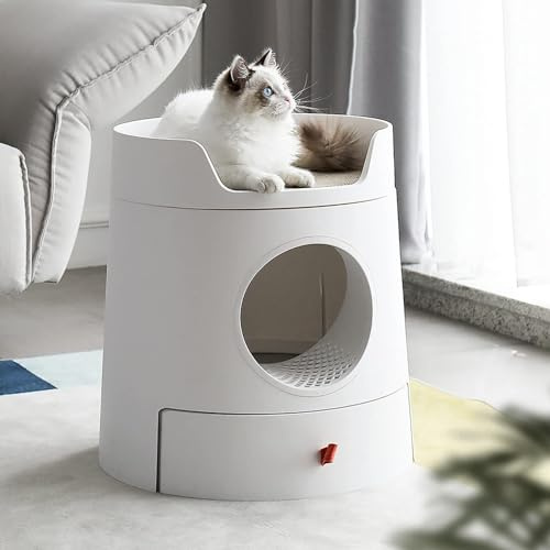 Caja de arena para gatos con diseño cerrado, cajón desmontable y tabla de rascar, solución a prueba de salpicaduras para gatitos