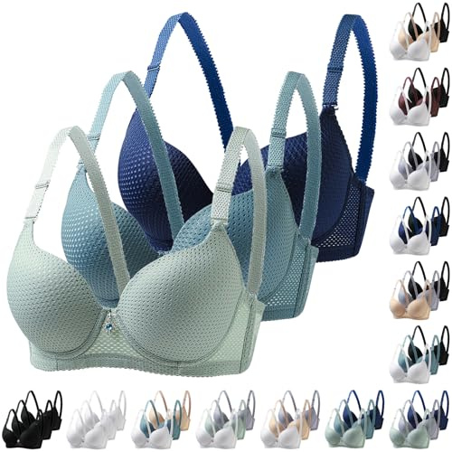 XCXC 3er Pack Damen BHS mit Bügel Atmungsaktiver Mesh BH Frauen Push Up Bralette Verstellbare Träger Bustier Balconette Büstenhalter Formender Unterwäsche Komfort Support für Arbeit Freizeit Reisen