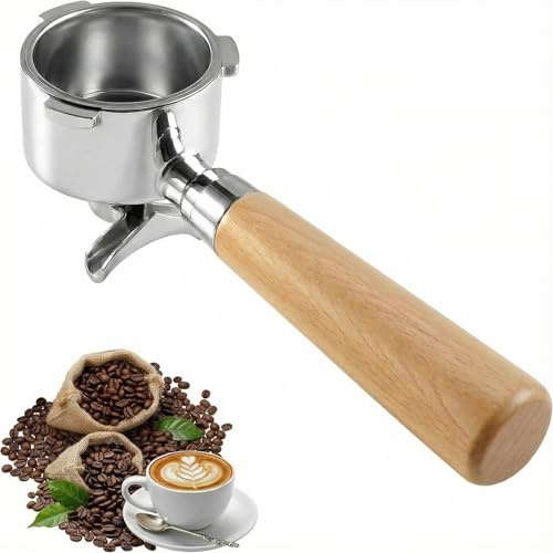 Portafiltros 51mm para DeLonghi Dedica EC680 EC685 y Smeg, portafiltro de acero inoxidable con mango ergonómico de madera premium, doble salida, diseño de 3 orejas, portafiltro de espresso, incluye