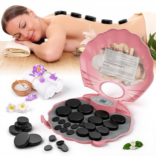 Set per massaggio con pietre calde, 20 pietre basaltiche per massaggio in valigetta riscaldabile portatile, pietre laviche per massaggio, pietre basaltiche adatte per uso privato, spa