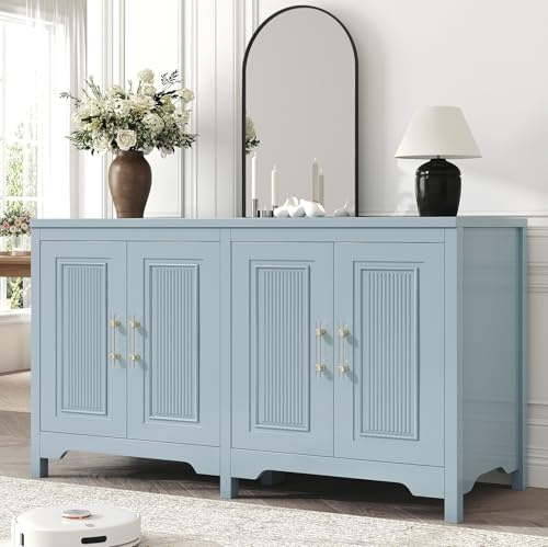 Jocoevol Buffet Cabinet with Storage, 55 Blue Kitchen Storage Cabinet with Shelves, Modern Farmhouse Coffee Bar Station for Dining Room, Kitchen Buffet, Slate Blue