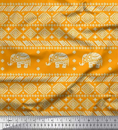 Soimoi Orange Baumwolle Batist Stoff Aztec & Stammes-Elefant Tier gedruckt Craft Fabric 1 Meter 42 Zoll breit