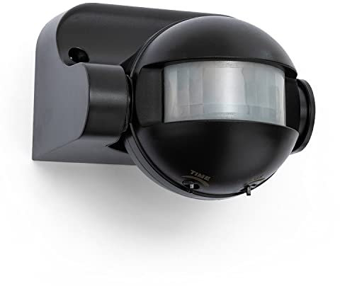 Velamp Rilevatore di movimento infrarossi PIR per illuminazione - Sensore automatico - Impermeabile IP44 - Carico massimo 1KW - Regolazione sensibilità e durata - Installazione facile – Colore Nero