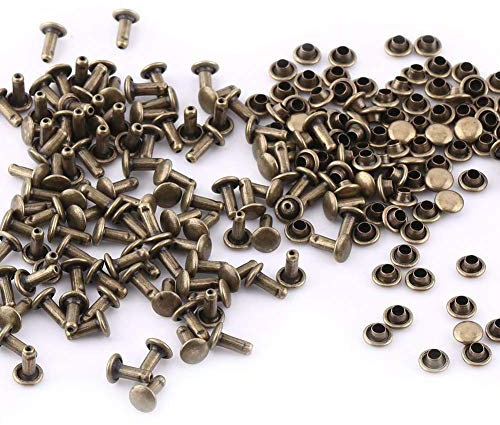 300 set rivetti in pelle, rivetti a doppio cappuccio per abbigliamento artigianale in pelle fai da te scarpe borse cinture decorazione riparazione(Bronzo)