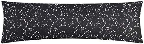 Renforcé Seitenschläferkissen Bezug 40x145cm - Sternenhimmel (KY-540-1) | Sternzeichen in Schwarz und Weiß - 100% Baumwolle, Kissenhülle, Kissenbezug - Reißverschluss auf der langen Seite