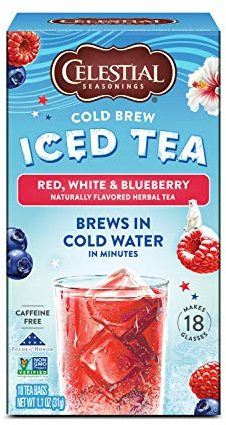 Celestial Seasonings Cold Brew Iced Tea, Red, White & Blueberry, Caffeine Free, 18 tea bags (Pack of 6)
