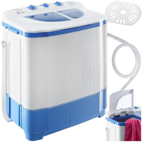tectake® Mini Machine à laver Portable 2 en 1 Multi-Fonction Essorage, Petite taille Compact, Capacité de charge 4,5 kg Parfait pour Étudiant, Camping, Camping Car, Petite salle de bain, Voyage