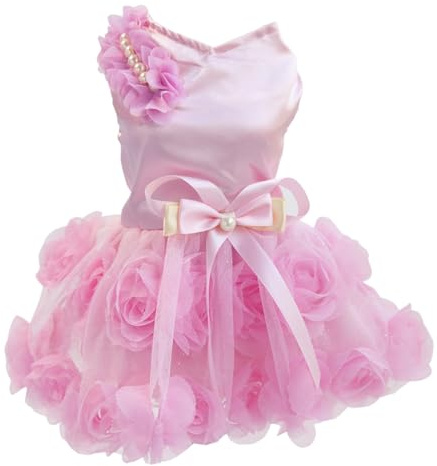 Izefia Hundklänning lyxig valpkjol hundkläder prinsessklänningar bröllop aftonklänning tutu kjol ros blomma rosett klänning för liten hund flicka (XL, rosa)