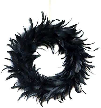 Sahgsa Feather Kranz Wreath Schwarz Türkranz Federkranz Deko 40Cm Decorative Frühling Decoration Accessory Halloween Dekorationen