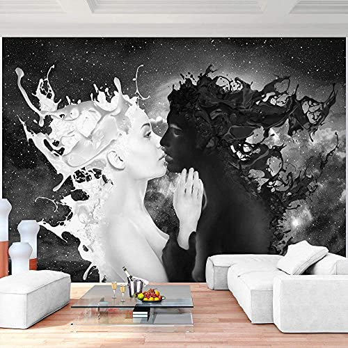RCBDA Custom 3D Photo Wallpaper Milk Coffee Black and White Couple Mural Photo Large Poster Living Room Bedroom Tv Background Wall Home Decoration 200(W) X140cm(H)-4 Stripes