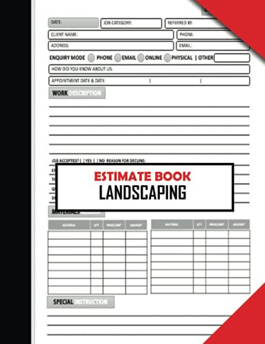 Estimate Book Landscaping: A Work Quote Book Designed For Landscapers. Estimating Sheets For You To Record Client Details, Materials, Work Estimate, ... Gifts. Estimate Book For Lawn Care