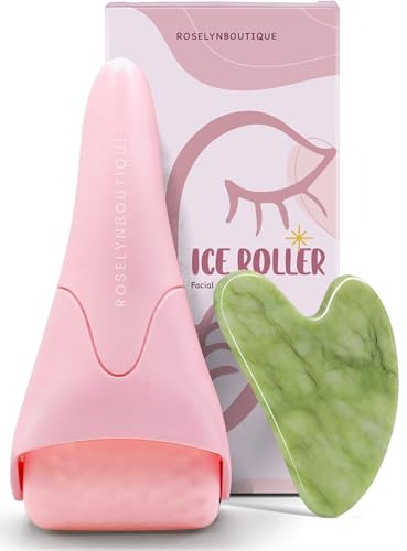 ROSELYNBOUTIQUE Ice Roller for Face & Gua Sha Facial Tools - Wrinkles Fine Lines Puffiness Massager Facial Skin Care Guasha Tools Self Care Gifts for Men Women (Pink)
