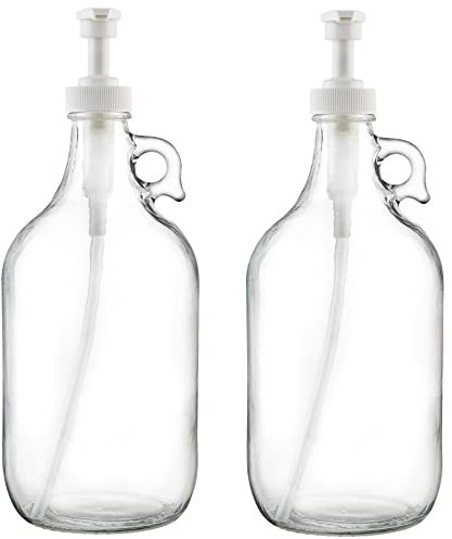 kitchentoolz Dispenser a pompa in vetro da mezzo gallone, grande brocca con pompa per dispenser di sapone per bucato, detersivo liquido, ammorbidente, pompa per sciroppo, capacità 1,8 l