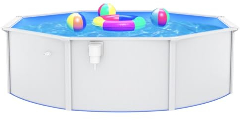 vidaXL Swimming Pool mit Stahlwand Schwimmbecken Schwimmbad Familienpool Aufstellpool Swimmingpool Planschbecken Rund 460x120cm Weiß