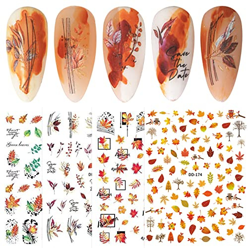 10 Blatt Herbst Ahornblatt Nail Art Aufkleber Selbstklebend Herbst Kürbis Blätter Ernte Design Maniküre Tipps Nagel Dekoration