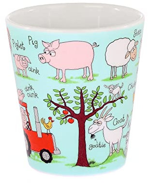 Tyrrell Katz Kids Farm Printed Beaker in Blue - Dishwasher Safe Children’s Drinking Cup Everyday Melamine Tableware - 8 x 7 cm