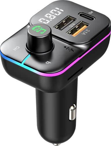 OBEST Bluetooth FM Transmitter Auto Radio Adapter,Zigarettenanzünder Ladegerät mit PD 25 W und QC3.1USB-Anschluss, Unterstützung für RGB-LED/U-Disk/Freisprechen