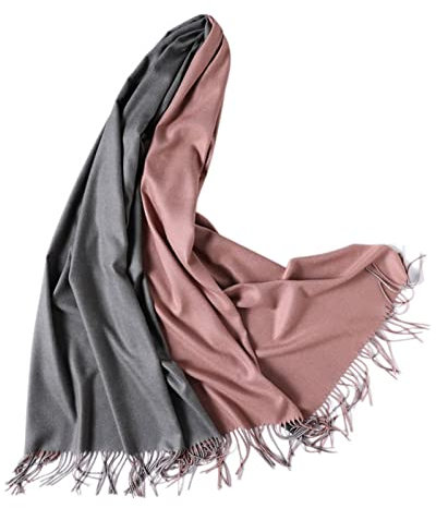 Stfery Winterschal Damen XXL, Schal Wintersport Kunstwolle Graues Rosa Doppelte Einfarbige Quaste Halstuch 200x70CM Weich Warm