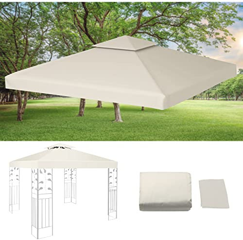 Sonnewelt Pavillondach 3x3m, Pavillon Ersatzdach Wasserdicht Partyzelt ersatzbezug Doppeldach Schutzhaube UV-Schutz Pavillonabdeckung Festzelt überdachung Beige