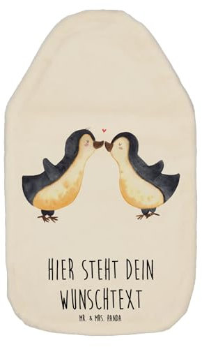 Mr. & Mrs. Panda Personalisierte Wärmflasche Pinguin Liebe - Weiß