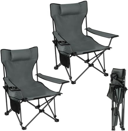 WOLTU Campingstuhl Klappstuhl 2er Set, Faltstuhl Anglerstuhl faltbar für Outdoor, Camping, bis 150 kg belastbar mit Armlehnen und Getränkehalter Grau