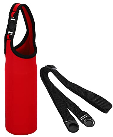 PATIKIL 1 Stück Tasche für Trinkflasche, 450ml-600ml Neopren Flaschentasche zum umhängen Mit abnehmbarem und verstellbarem Schultergurt, für Wandern Laufen Spazieren, Rot