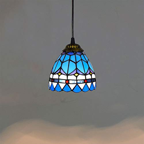 ANIFM 6 Pouces Tiffany Pendentif Lumière Bleu Baroque Style Méditerranéen Lampe Suspendue Rétro Art Vitrail Lustre Salon Salle À Manger Véranda Couloir Balcon Lampes Comfortable Anniversary