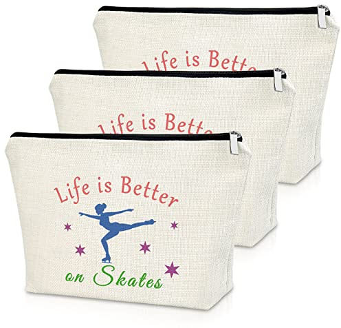 Ice Skating Gifts Makeup Bag 3PCS Inspirational Gift for Skate Lover Skating Team Gift for Girls Figure Skating Gifts Cosmetic Bag Graduation Gift for Skater Birthday Christmas Gifts for Friend