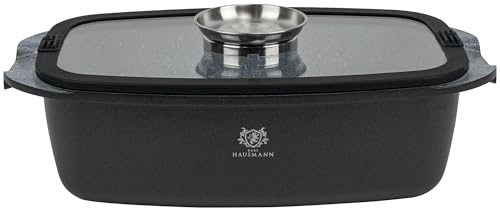 KARL HAUSMANN Cocotte 5,5 L Induction - Rectangulaire Cocotte Aluminium Antiadhésive Effet Pierre avec Couvercle Aromatiseur - Plat à Rôtir Tous Feux dont Induction, Gaz & Vitrocéramique