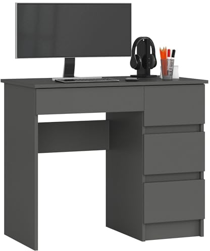 AKORD Schreibtisch A7 90 cm | 4 Schubladen Rechts | Computertisch | Für Zuhause | Für das Büro | Für die Arbeit | B90 x H77 x T50 cm | Gewicht 30,50 kg | Graphitgrau/Graphitgrau