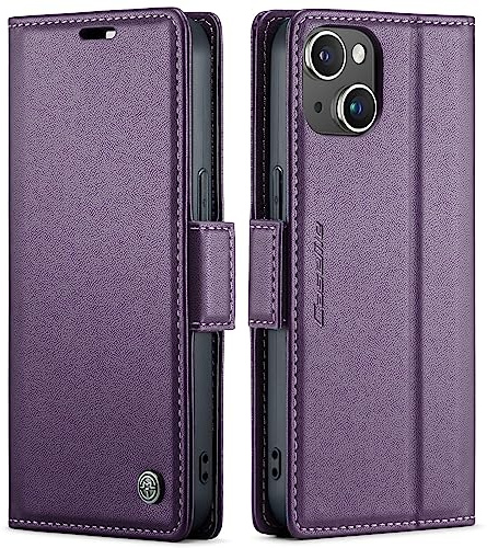 QLTYPRI Wallet Case for iPhone 15, Premium PU Leather Magnetic Flip Folio Case with RFID Blocking Card Slots Kickstand Shockproof Protective Phone Case Cover for iPhone 15 - Purple