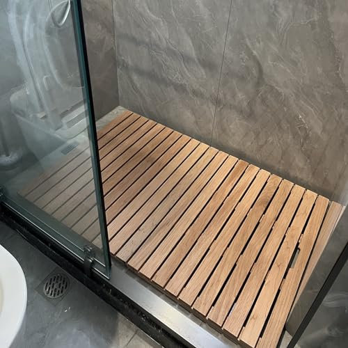 Caillebotis Douche Tapis de Bain en Bois de Salle de Bains, Antidérapant Résistant à l'eau Plateforme à Lattes, Tapis de Sol pour Douche Extérieure pour Camping-Car/Spa/Cuisine/Porte (Size : 100 x 11